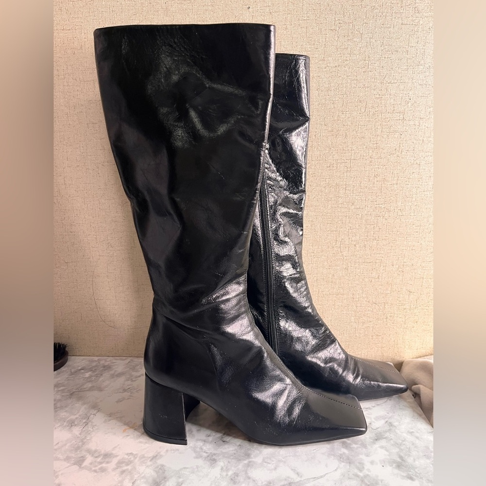 Topshop Glossy Black Knee-High Boots - Picture 2 of 13